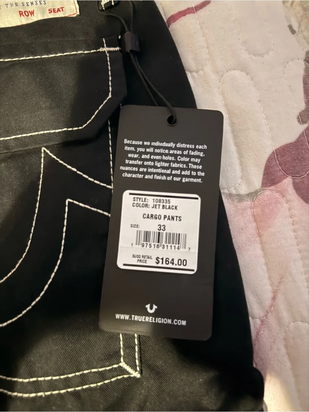 True Religion Black Jeans with White Contrast Stitching and Label Detailing